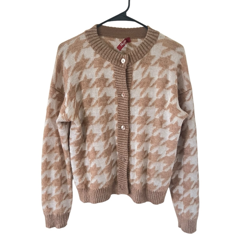 MaxMara Tan and Cream Houndstooth Cardigan